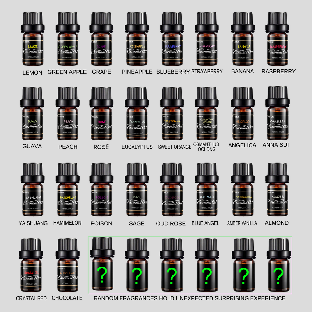 32 Basic Essential Oil Set MRUIS-100% Vegan Plant Extract Essential Oil Diffuser Flower Agarwood Rose Amber Saffron Papaya Aromatic Essential Oil Moisturizing Effect Fragrance Gift Box Fashionable Women Valentine's Day Christmas Birthday Gift