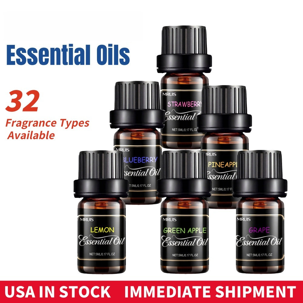 32 Basic Essential Oil Set MRUIS-100% Vegan Plant Extract Essential Oil Diffuser Flower Agarwood Rose Amber Saffron Papaya Aromatic Essential Oil Moisturizing Effect Fragrance Gift Box Fashionable Women Valentine's Day Christmas Birthday Gift